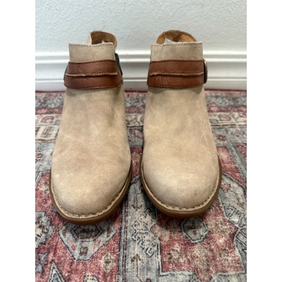 Born Shoes - Born Kerri Tan Suede Cognac Leather Ankle Boots Buckle Zip BR0040479 Womens 9M